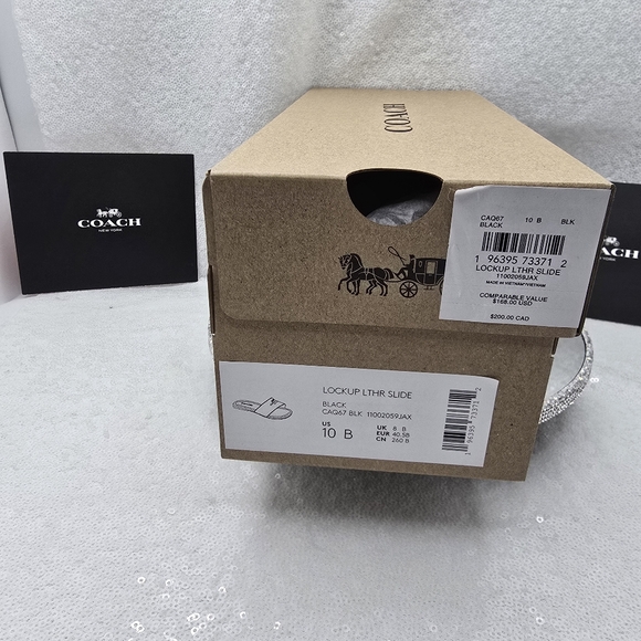 Coach Slide Sandal Black Leather Goldtone Hardward Elegant Silhouette Womens 10 - Picture 8 of 8